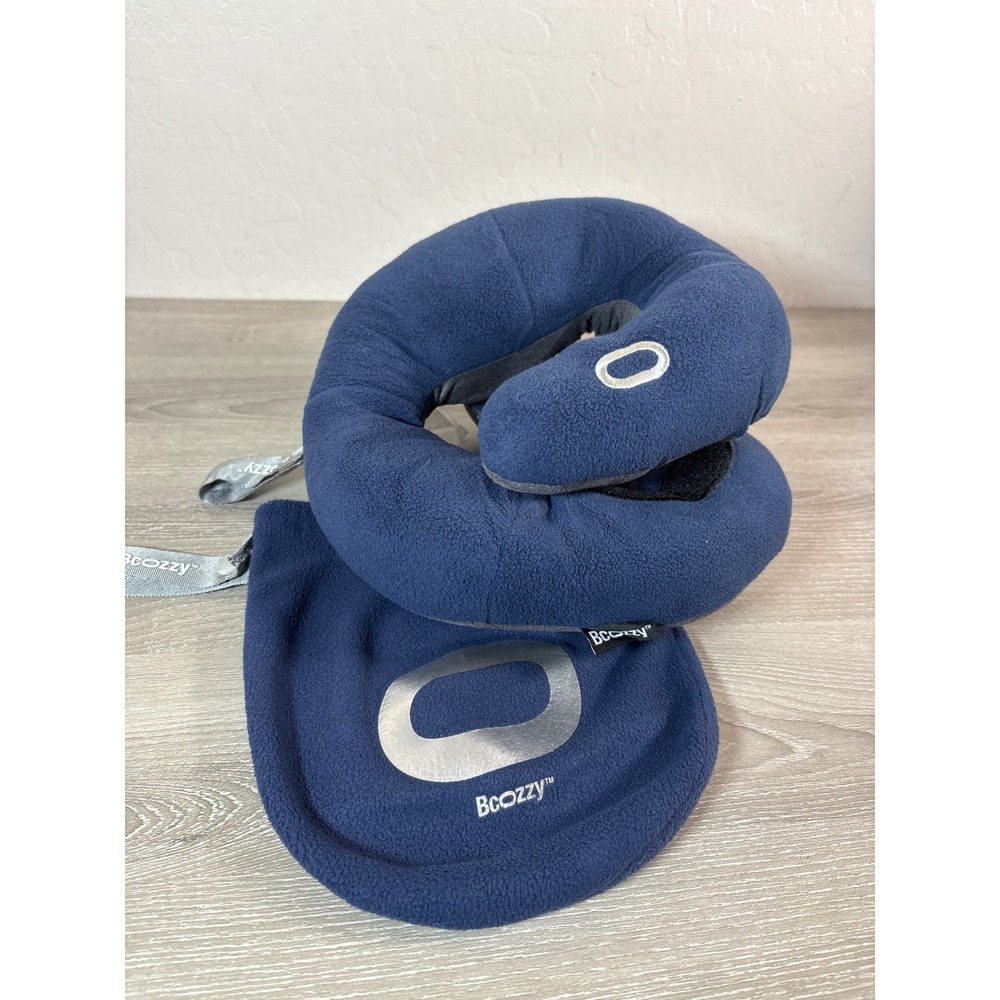 BCOZZY Chin Supporting Travel Pillow Navy Blue Large Neck Support with Bag